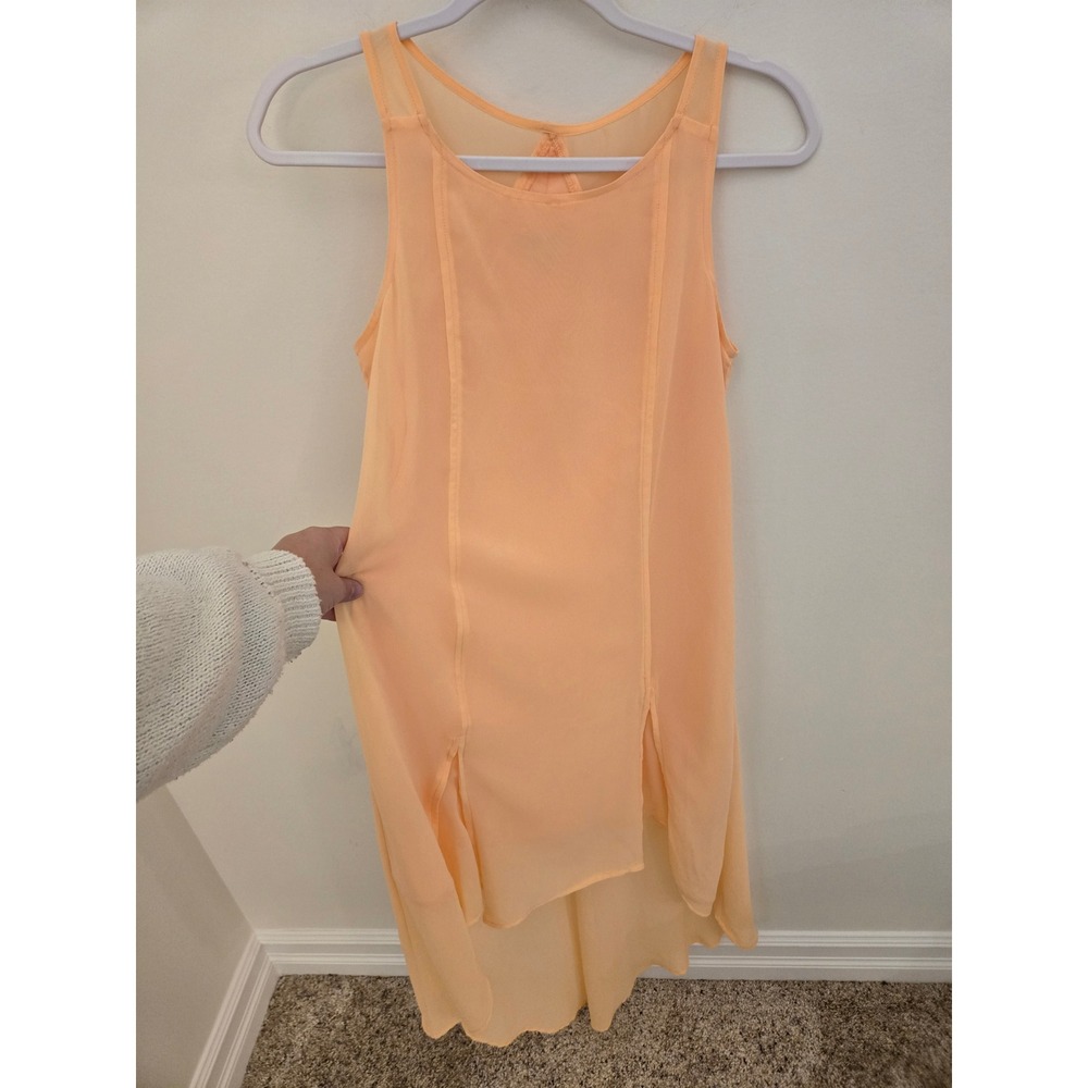 BCBGeneration Peach High Low Chiffon Sleeveless Dress XXS Apricot Cutout Back